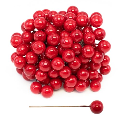 Quacc 100Pcs Red Artificial Holly Berries Lovely 0.4' Fake Berries On Wire Realistic For Christmas Tree Garland Flower Wreath Decorations Wreath Diy Craft Use