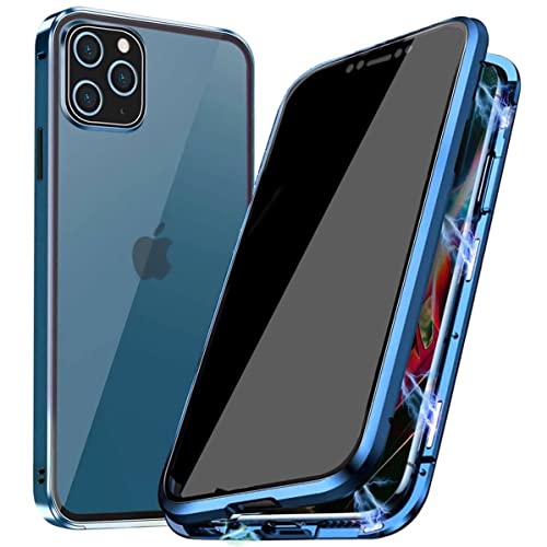 Privacy Magnetische Hülle für iPhone 13 Mini, PingGoo Anti Peep Magnetic Adsorption Schutzhülle,9H Gehärtetes Glas,Privacy Display Protector Metallrahmen Anti Spy Case Cover, Blau Cover
