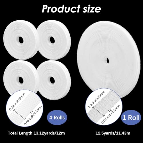 Image of 12.5 Yards Wide 0.24 Inch White Hook and Loop Strips Adhesive Double Sided Sticky Sticky Tape Self Adhesive Back Nylon Fabric Fastener for Sewing Crafts Home Office Car Projects