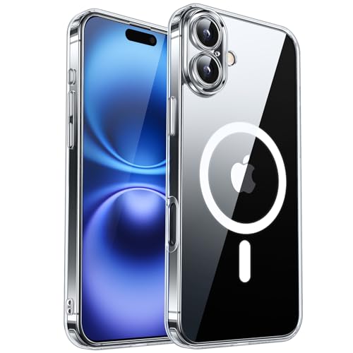 Image of CANSHN Magnetic for iPhone 16 Plus Case Clear, Upgraded [Full Camera Protection] [Compatible with Magsafe] Non-Yellowing Protective Shockproof Bumper - Clear
