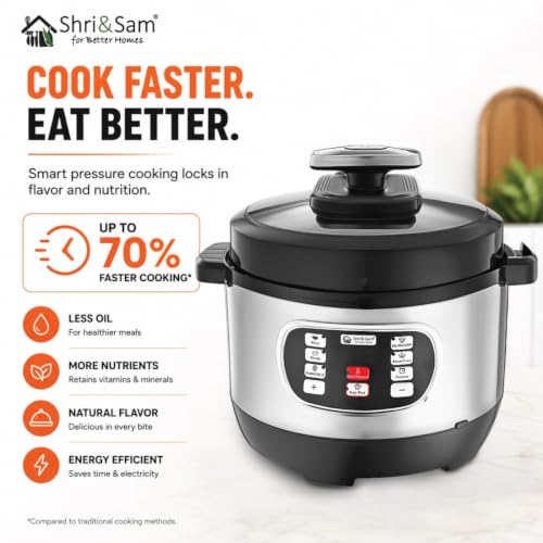 Image of Shri & Sam Stainless Steel Electric Pressure Cooker | Automatic Pressure Cooking | Multi-Cooking Electric Cooker 6 in 1 | Durable & Easy to Clean (3, litres)