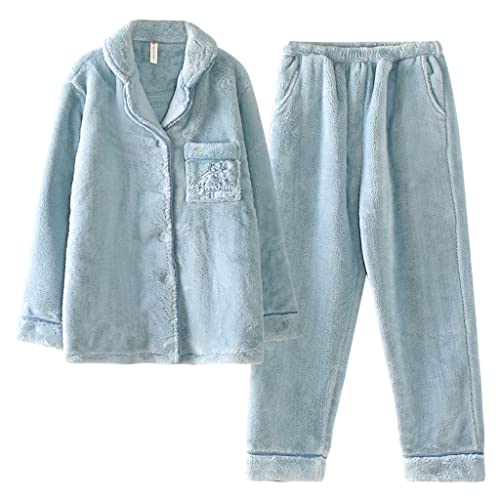 Pyjama d'hiver en molleton contre le froid vêtement nuit bleu confortable