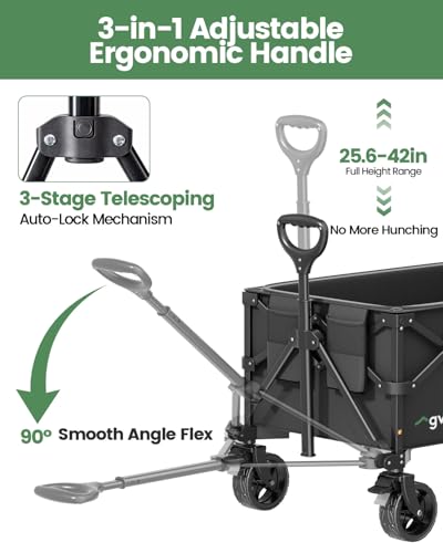 Image of GVDV CW35 Wagons Carts Foldable, 42-Inch Extended Handle Collapsible Utility Wagon, 330LBS Heavy-Duty Shopping Cart for Groceries, Sports, Camping, Garden