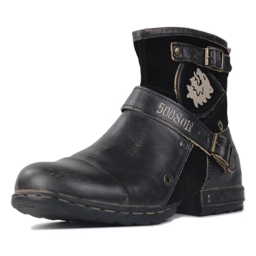 Image of OSSTONE Moto Boots for Men Fashion Zipper-up Leather Chukka Boots Casual Shoes OS-5008-1-BP-US-R Vintage Brown