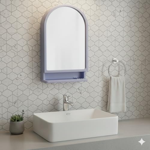 Image of BRANCO Plastic Ideal Mirror Cabinet | Multipurpose Cabinet | Wall Mounted Hanging Mirror Bathroom Accessories | Mirror Cabinet for Living Room, Bathroom, Bedroom (Blue)