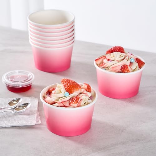 Image of Restaurantware Paper Cups 200 Count 8 Ounce Square Disposable Ice Cream Containers, Leak-Resistant Paper Dessert To Go Cups, Hot And Cold Food, Durable Pink And White Ombre Design