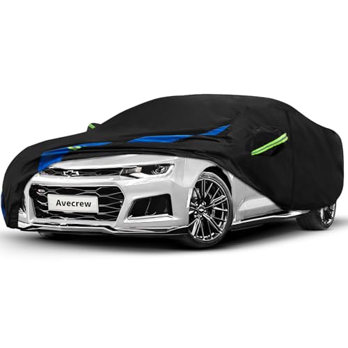 Image of Avecrew Car Cover Custom Fit for Camaro, Waterproof All Weather Full Exterior Cover Rain Snow UV Protection Cover with Side Door Zipper Design