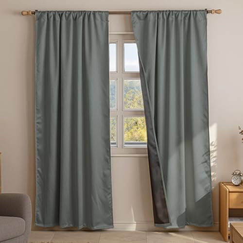 Image of HOMEMONDE 100% True Blackout Curtains 9 Feet Long Door - Single Piece Curtain, Embossed Panels Light Block Thermal Insulated & Noise Reducing Top Style Rod Pocket Curtains (Grey, 108Inch)