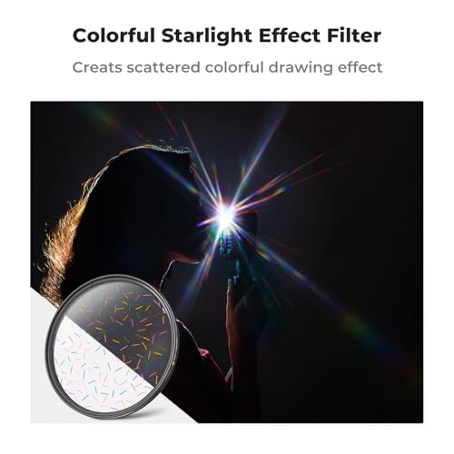 K&F CONCEPT 82mm Colorful Brushed Filter Ultra-Thin Frame Optical Glass Special Effect Filter with 3 Vacuum Cleaning Cloths for Camera Lens