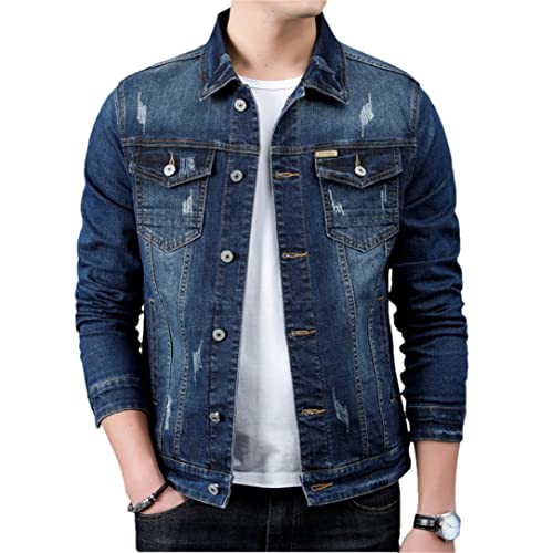 Veste en jean pour homme en coton noir délavé idéale pour le quotidien rétro