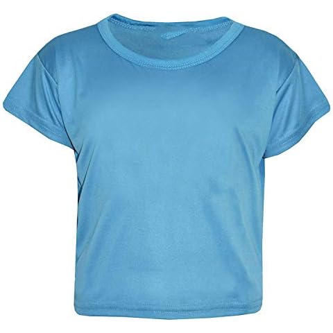 Girlzwalk® Kids Girls Neon Plain Short Sleeve Crop Tops Summer T-Shirt Tee Top Dance Wear Gymnastic Fancy Dress (Turquoise, 11-12 Years) Cover