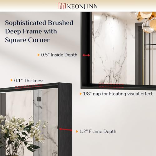 Image of Keonjinn 55x36 Inch Matte Black Bathroom Mirror for Over Sink, Rectangular