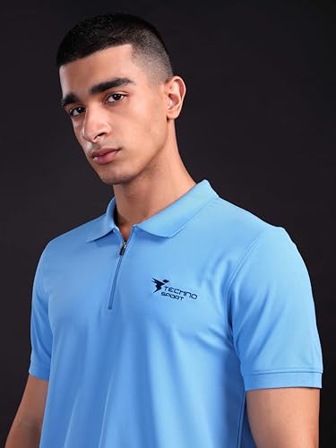Image of TECHNOSPORT Men's Solid Polo T-Shirt MATPIQ Quick Dry Slim Fit Sports Tee for Gym Casual Smart Wear UPF50+ Anti Odour