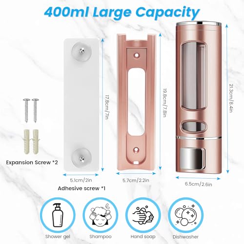 Image of Single Wall Mounted Hand Soap Dispenser, 13.5oz /400ml Pink Bathroom Shower Dispenser Refillable Liquid Lotion Soap Dispenser for Bathroom Kitchen Hotel (Pink)