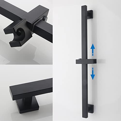 Bangpu Bathroom Shower Slide Bar, Adjustable Handheld Shower Holder Wall Mount Shower Bar Stainless Steel, Matte Black Square Slide Bar #TOP1