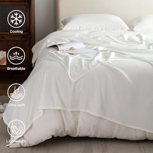 Image of AmyHomie Cooling Waffle Blanket Queen Size, 100% Rayon Derived from Bamboo