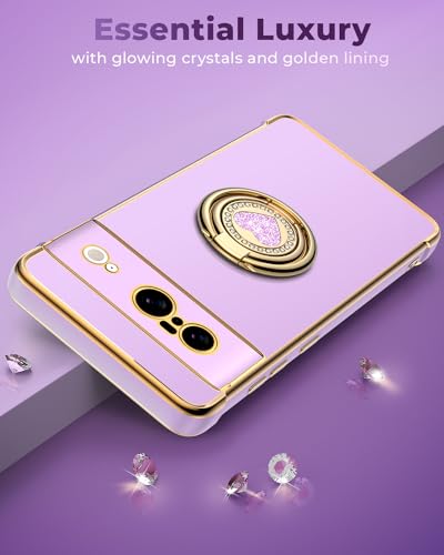 Coque Google Pixel 8 avec double anneau de support et protection de luxe violette - 6