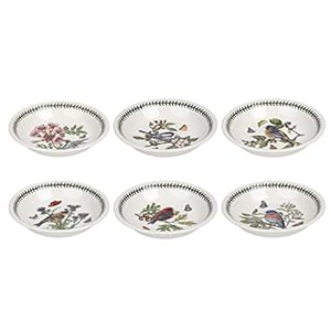 Portmeirion Botanic Garden Birds Pasta Bowl | Set of 6 Bowls with Assorted Motifs| Made of Fine Earthenware | Dishwasher and Microwave Safe | Made in England