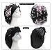Hanbertti 2 Pack Silky Satin Hair Bonnet Sleeping Hat with Stretch Tie Band Bonnets Satin Bonnet Adjustable for Curly Hair Sleeping Keep Moist（Black+Small Black Flower）