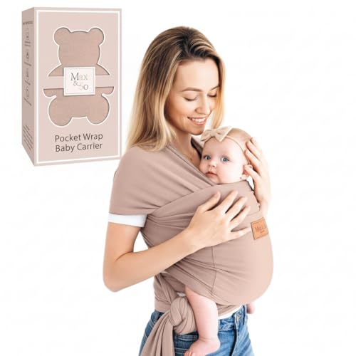 Image of Baby Wrap Carrier - Premium Cotton Baby Carrier Wrap for Newborn to Toddler- Infant Carrier- Baby Holder One Size Fits All with Front Pocket(Beige) by Max&so
