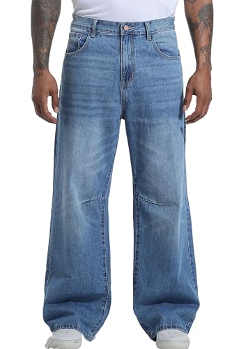 Men's Non-Stretch Loose Fit Wide-Leg Super Baggy Long Jeans Denim Pants3