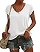 Leversic T-Shirt Damen Kurzarm Regular Fit Basic Top Lässig Sommer Oberteile mit V-Ausschnitt, 182-Weiß, L