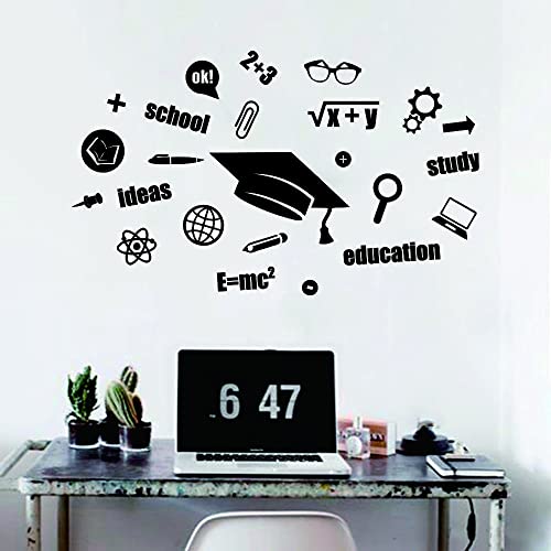 Anfrjji School Wall Sticker With Doctor Of Philosophy Cap, Science And Math Symbols, Removable Pvc Wall Decal For School, Lab And Kids Room Decor, Size Effect 20"X32"Inch(Black-Jwh251-School) #TOP3