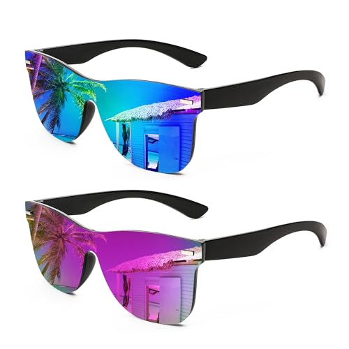 FEISEDY Trendy Rimless Mirrored One Piece Lens Sunglasses Reflective Sun Glasses B4114