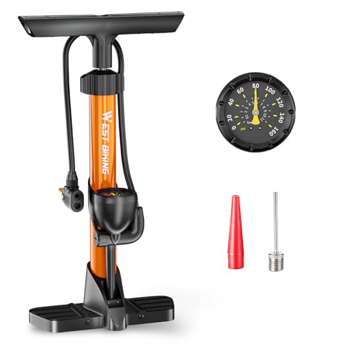 LINGHUANG Pompe a Velo a Pied avec Manometre, Pompe à Air au Sol, Pompe à Pied pour Vélo, 160PSI Double Tête Adaptée à Toutes Les Vannes, Convient pour...