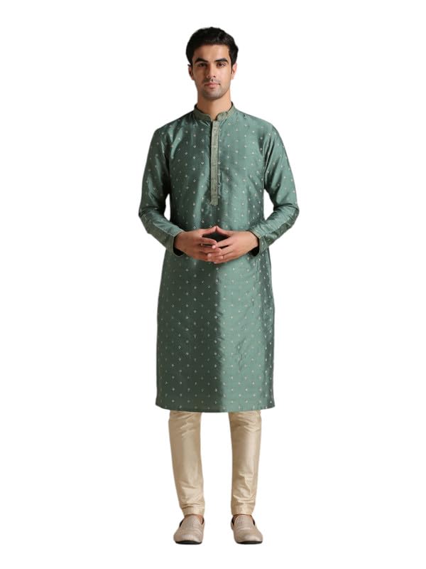 manyavar Men's Viscose Blend Thread Embroidery Kurta Set (2pcs)-picture-37