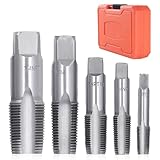 5 Stück NPT Rohrgewindebohrer Set, Gewindeschneider aus Stahl mit Aufbewahrungsbox 1/8, 1/4, 3/8, 1/2, 3/4 Zoll Kohlenstoffstahl Handgewindebohrer Set für Wasserrohrverbindungen, Autoreparatur