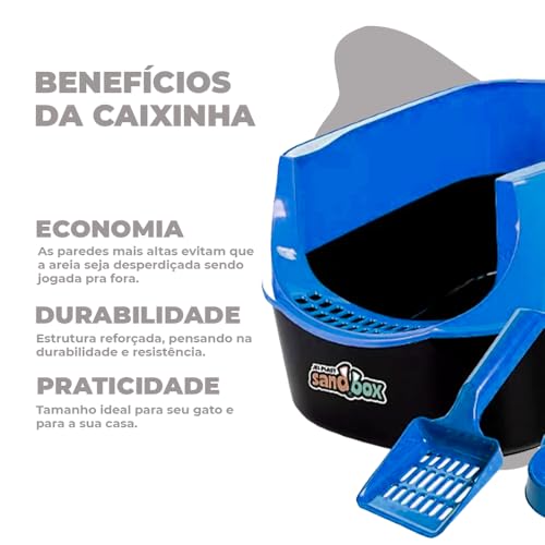 Kit Sanitário para Gatos Sandbox Furba Caixa de Areia Fácil Montagem (Azul)