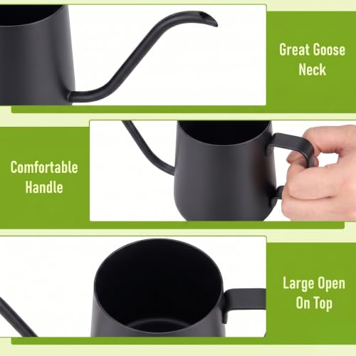 Image of Watering Can for Indoor Plants, Indoor Watering Can with Long Spout and Handle Rust-Proof 304 Stainless Steel Material (350ml /12oz-Black)