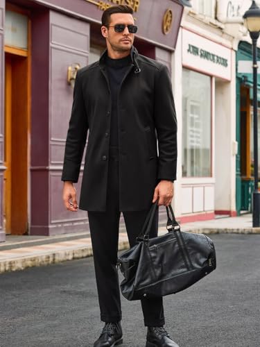 Runcati Mens Trench Coat Stand Collar Casual Slim Fit Single Breasted Pea Coat Overcoat4