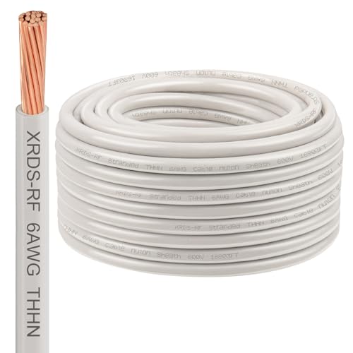Image of 6AWG THHN Wire 75FT - Electrical Building Wire Stranded Bare Copper Conductor with PVC and Nylon Insulation, Heat and Oil Resistant Cable
