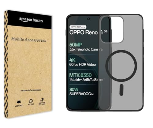 Image of amazon basics Luxury Paper Thin Case Cover for Oppo Reno 14 5G | Matte Finish | Compatible with magsafe | (Black, Oppo Reno 14 5G)