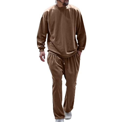 Mens Casual 2 Piece Outfits Long Sleeve T-Shirts Drawstring Tracksuit Set Fall Lounge Sets Sweatsuit Pajamas Loungewear