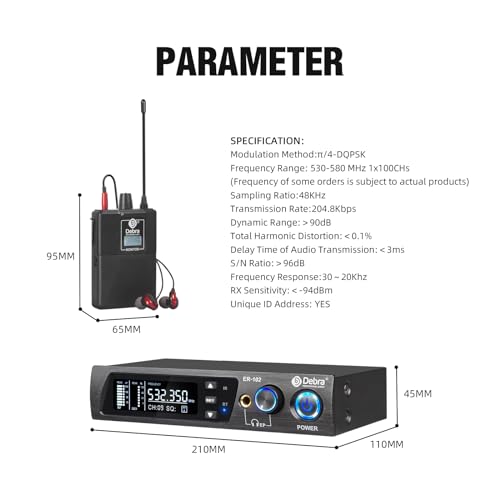 D Debra Audio Pro Er-102 Uhf Iem Wireless In Ear Monitor System With Monitoring Type For Stage thumb #7