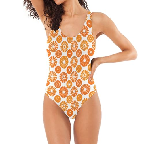 Bañador clásico de mujer con espalda en U efecto adelgazante y flores naranjas