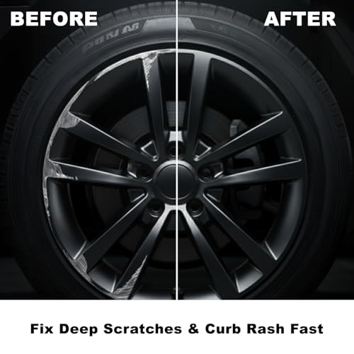 Image of Wheel Scratch Repair Kit | Satin Black Rim Touch-Up Pen 30ml | Basic DIY Kit with Sanding Block, Alcohol Wipes, Masking Tape & Sandpapers | Restore Painted Alloy Wheels