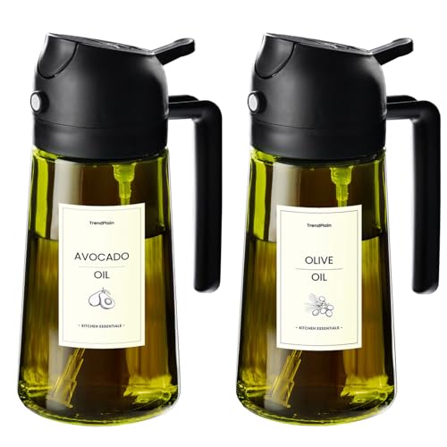 TrendPlain - Original 16oz/470ml Olive Oil Dispenser Bottle for Kitchen Gadgets and Air Fryer Accessories - Olive Oil Sprayer for Cooking w/Stickers - 2 Black