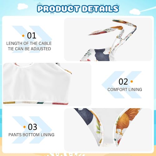 Chickens Farm Cockerel Colorful Leaf Girls Tankini Swimsuit Kids Bikini Sets 2 Pcs Bathing Suit 3T4