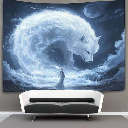Tapisserie loup 3D grand format tissu mural 150cmx200cm