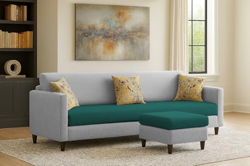 Image of Casaliving Premium Lifestyle Fabric 5 Seater L Shape Sofa Set 4 Seater Modern Sofa Set & Ottoman for Living Room (Pine Grey Color)