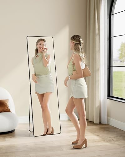 SONGMICS Full Length Mirror, 160 x 50 cm, Rectangle Full Body Mirror with Stand, Aluminium Alloy Frame Floor Mirror, Tempered Glass, for Bedroom, Living Room, Cloakroom, Ink Black LFM030B01 - Image 3