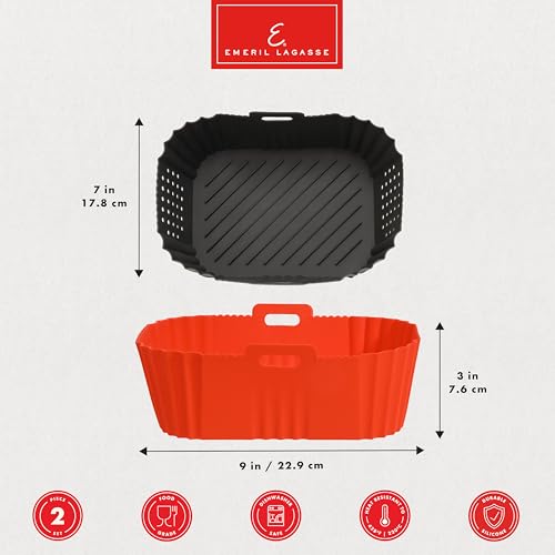 Reusable Silicone Air Fryer Liners for Emeril Lagasse Air Fryer Oven – Non-Stick Reusable Air Fryer Basket Liners – Dishwasher Safe – 9 x 7 x 3 Inch – 2 Pack – Black/Red - image 2