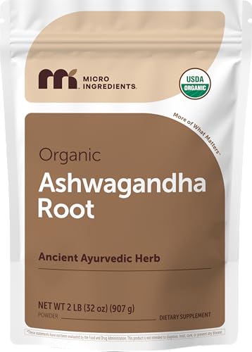 Micro Ingredients Organic Ashwagandha Root Powder, 2 lb | 453 Servings | Pure Withania Somnifera Root | Ancient Ayurvedic Herb