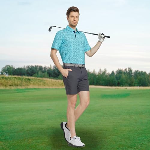 Image of M MAELREG Mens Golf Shirt Short Sleeve Dry Fit Print Moisture Wicking Performance Patterns Collared Polo Shirt