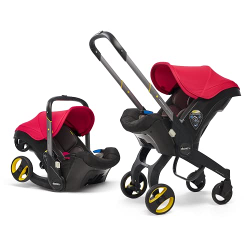 Image of Doona Baby Car Seat & Travel Stroller Flame Red - Convertible 0+ Car Seat and Pram with 5 Point Safety Harness - Ergonomic Pushchair and Travel System - ISOFIX Base Sold Separately