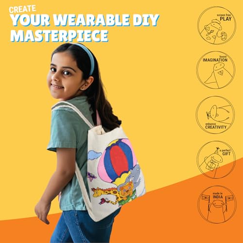 Image of Kalakaram DIY Drawstring Bag Painting Kit, Animal Theme Painting Kit, Pre-Printed Canvas Drawstring Bag, DIY Activity Art and Craft Kit for Girls, Teens, & Kids Age 5, 6,7,8,9+ Kids, Multicolor
